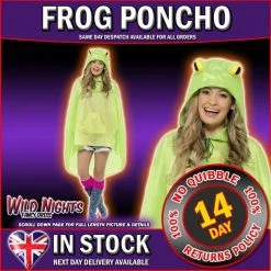 Smiffys ADULT MENS LADIES WATERPROOF FESTIVAL ANIMAL PRINT PARTY PONCHO - GREEN FROG