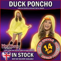 Smiffys ADULT MENS LADIES WATERPROOF FESTIVAL ANIMAL PRINT PARTY PONCHO - YELLOW DUCK