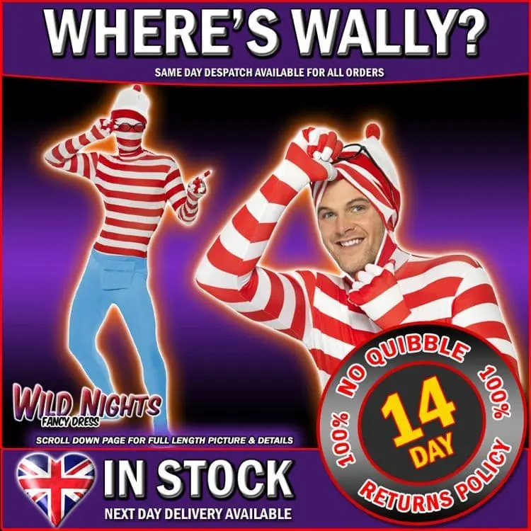 Smiffys Adult Where's Wally 2nd Skin Costume 1 Smiffys Adult Where's Wally 2nd Skin Costume