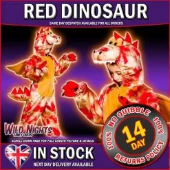 Wicked Childs Animal Costume Kids Fancy Dress Boys/Girls Onesie - Red Dinosaur