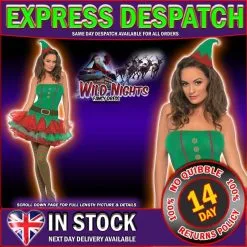 Smiffys Christmas Fancy Dress Ladies Fever Tutu Elf Costume