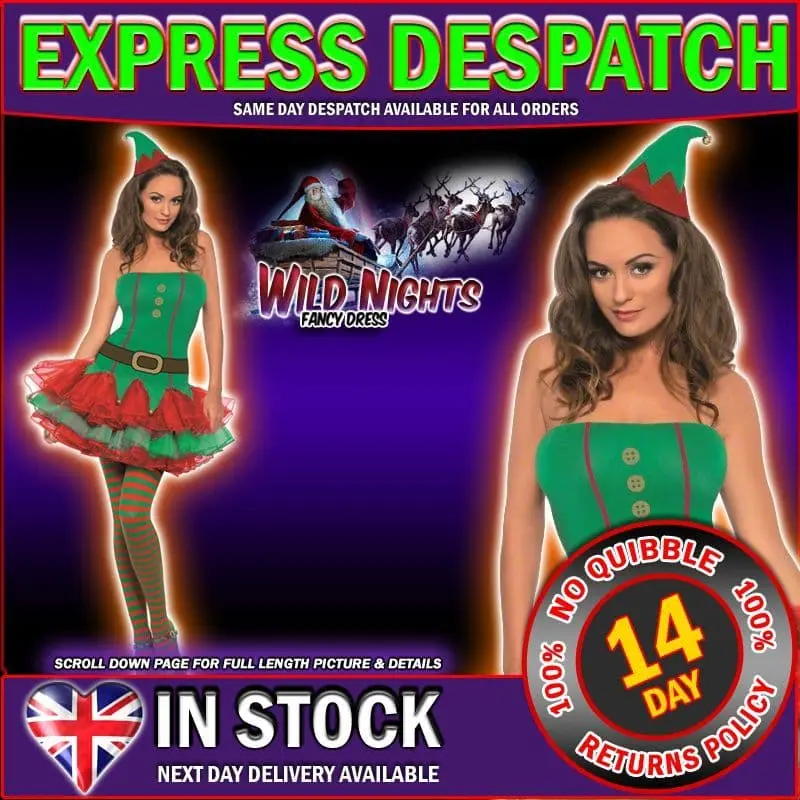 Smiffys Christmas Fancy Dress Ladies Fever Tutu Elf Costume 1 Smiffys Christmas Fancy Dress Ladies Fever Tutu Elf Costume