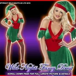 Smiffys Christmas Fancy Dress Ladies Halterneck Elf Costume
